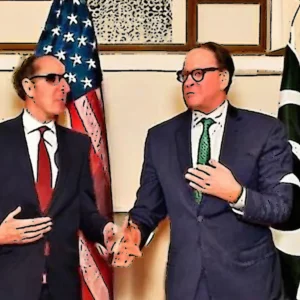 Artistic representation for US Under Secretary of State John Bass in Pakistan to discuss bilateral cooperation