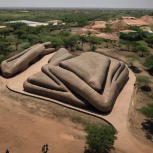 Artistic representation for balouo salo uses earth - filled bags for multipurpose cultural center and museum in senegal