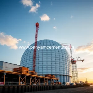 Artistic representation for Aggregate Industries reaches key construction milestone with inflation of its ground breaking dome silo at Tilbury Docks